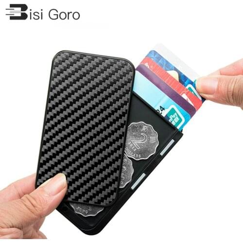 BISI GORO 2021 Carbon Fiber Aluminum Card Holder Multi RFID Blocking Money Bag Security Smart Wallet Cartera Feminina Tarjetero