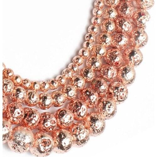 4-10mm Round Metallic Coated Plating Pink Hematite Counterfeit Lava Stone Beads For Jewelry Making Beads Healing DIY Beads