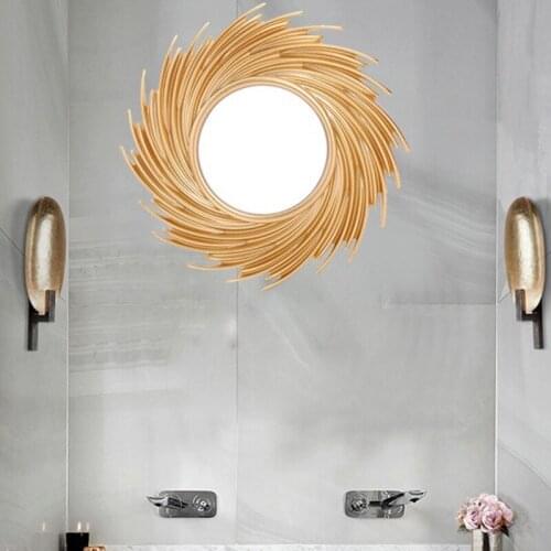 Sun Shape Decorative Mirror Rattan Innovative Art Decoration Round Makeup Mirror