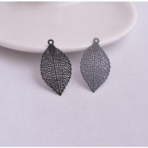 50pcs 20mm*36mm Filigree Black Leaf Earrings Findings Leaves Pendants Connectors Embellishment bijoux