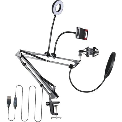 Hot NB-35S Microphone Stand Kit with LED Ring Light Scissor Arm Stands for Computer Laptop PC Karaoke Studio Recording