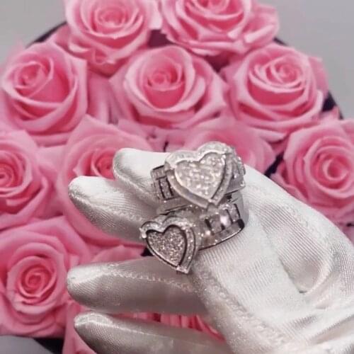 High Quality Iced Out Bling Cubic Zirconia Paved Lovers Heart Copper Finger Rings For Men Women Hip Hop Punk Couples Jewelry