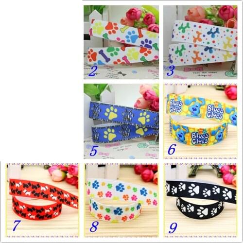 7/8'' Free shipping dog paw printed grosgrain ribbon hairbow headwear party decoration diy wholesale OEM 22mm S247