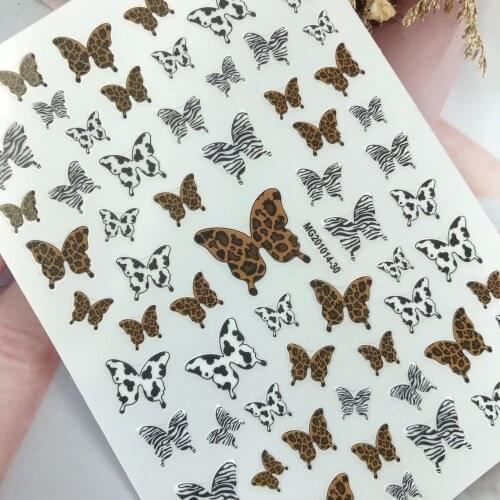 Butterfly Design 3D Nail Art Stickers Leopard Adshive Stickers Slider Decals Tip Manicuring Art Decoration Accessory