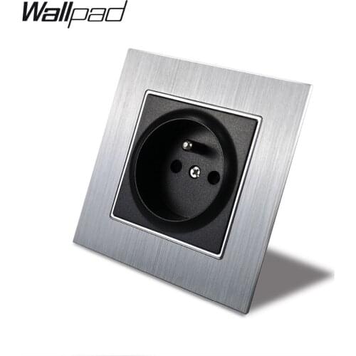 Metal French Socket with Claws Back Wallpad 86*86mm 110V-240V AC Silver Satin Metal Panel Wall Power Supply 16A Socket