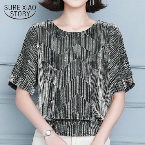 Fashion Elegant Shiny Sequin Blouse Tunic Women Blouses Glitter Shirt Tops Gray Golden Shine Womens Blouses Plus Size New 10127