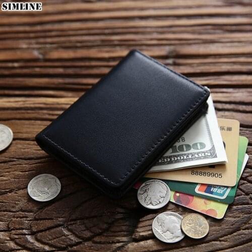 100% Genuine Leather Card Holder Wallet For Men Male Cowhide Vintage Short Small Bifold Business Credit Card Case Bag Coin Purse