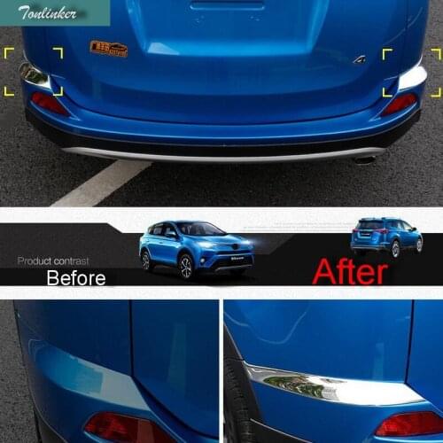 Tonlinker 2pcs ABS Chrome Car styling Rear bumper corner scuff light Sticker Case Cover Sticker For TOYOTA RAV4 2016 Accessories