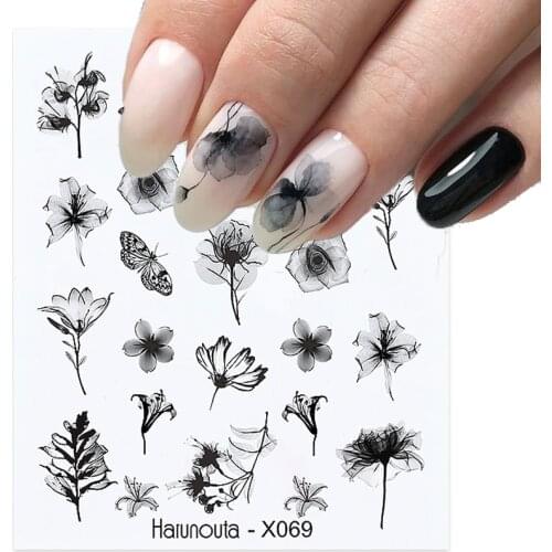 Harunouta Spring Summer Simple Flower Leaf Tree Water Decals Stickers Butterfly Slider Watermarks Decoration Nail Art Manicures