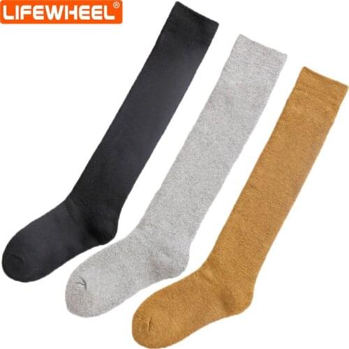 LifeWheel Men & Women Knee High Cotton Socks Long Dress Crew Terry Socks For Student Thick Autumn Winter Business Casual Socks
