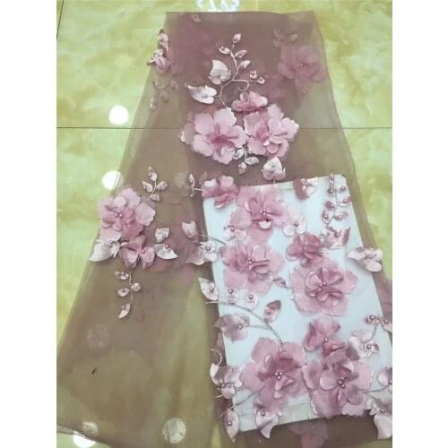 New design high quality 2YG-20.4424 french 3d flowers lace fabric african lace fabric with beads tulle fabric