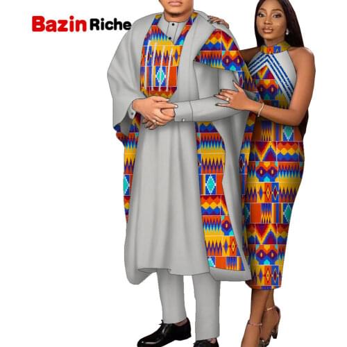 Afrrican Clothes For Couple Sleevesless Tie Collar Dresses And Traditional Formal Sets For Man Wedding Custom Clothing WYQ827