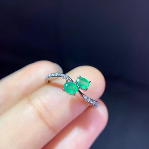 Lovely lovers twain wave Natural green emerald Ring S925 Silver Natural Gemstone Ring Womens girl party fine ewelry