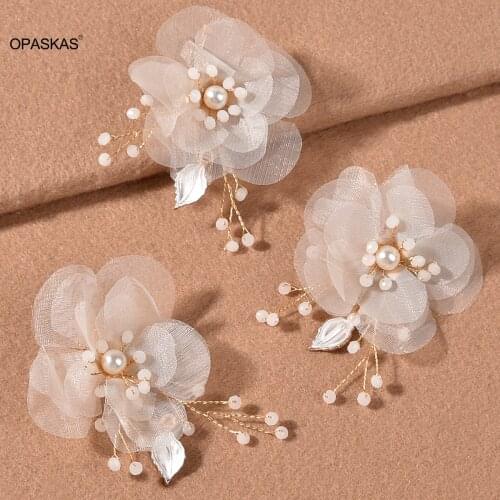 White Flower Crystal Pearl Headdress Comb Back Comb Hair Accessories Bridal Wedding Hair Decoration 3pcs PT