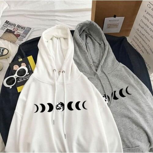 Long Sleeve Hoodie Moon and Earth Print Pocket Drawstring Hoodie Men and Women Same Style Autumn and Winter Top Harajuku Hoodie
