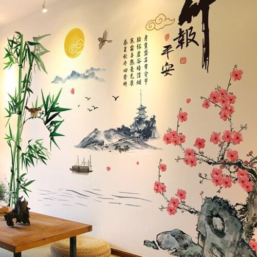 Traditional Chinese Wall Sticker Flower Quotes Home Office Decor Living Room Bedroom Sofa Backdrop TV Wall Decoratiom Wallpaper