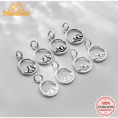TrustDavis Real 925 Sterling Silver Fashion Couples Round Mountain Sea Charm Pendant Handmade DIY Accessories Jewelry DZ231