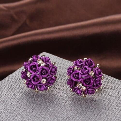 Girls Flower Earrings Rose Flower Metal Stud Earrings Women Fashion Earrings Rhinestone Stud Earring Jewelry Brincos