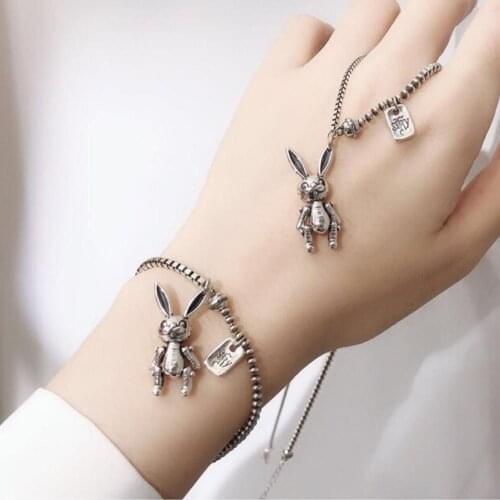 Punk 925 Sterling Silver Animals Rabbit Charm Bracelet For Women Bracelet &Bangle Wedding Jewelry Birthday Party Gift