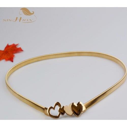 SISHION Ladies Metal Elastic Belt Womens Waist Silver Chain Golden Heart Belt Accessories
