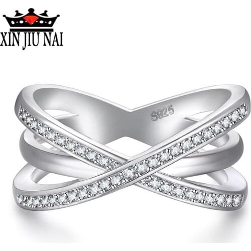 Fashion Solid 925 Silver Ring For Women Cross X Shape Exquisite Party Cocktail Ring Zirconia Micro Paved Silver Jewelry