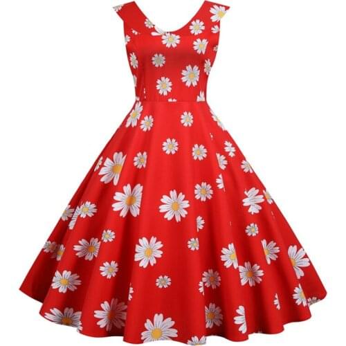 2021 Women Dresses Summer Vintage O Neck Floral Print Birthday Dress Short Sleeve 50’s 60 A Line Sundress