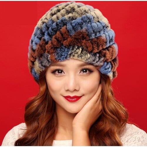 2015winter Warm Fur Fashion Hat Mao Maozi Rex Rabbit Hair Hat Female Korean Pineapple Ear Cap Adult Women Novelty Patchwork