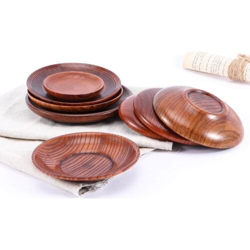 1 Pcs Round Tableware Small Wooden Plate Kitchen Bread Fruit Dessert Solid Wood Snack Tea Tray Home Trinket Dishes Tableware Set