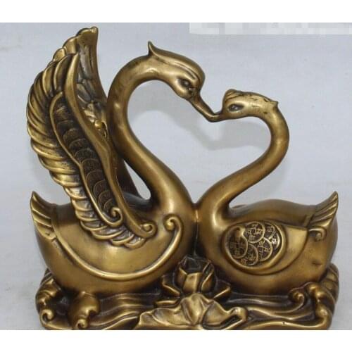 11" Folk Chinese Bronze Wealth Coins Duck Quack-quack Quacker Animal Statue