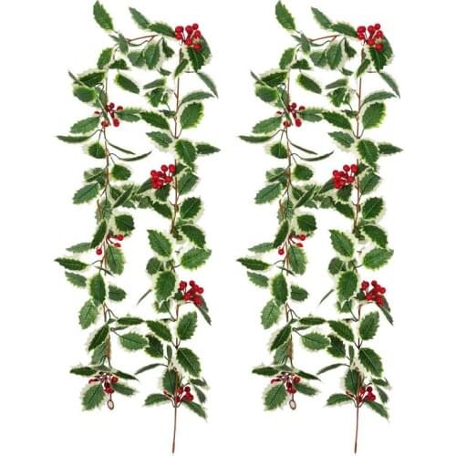 2PCS Christmas Red Berry Garland, Artificial Foliage Greenery Fireplace Decor Xmas Decoration Indoor/Outdoor Decorations