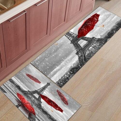2pcs/set Paris Red Tower Umbrella Floor Mat Kitchen Floor Mats For Living Rooms Door Mats Entrance Decor Floor Rug Carpet