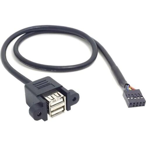 30cm 50cm Dual USB 2.0 Type A Female to Motherboard 9 Pin Header Cable with Screw Panel mount Holes