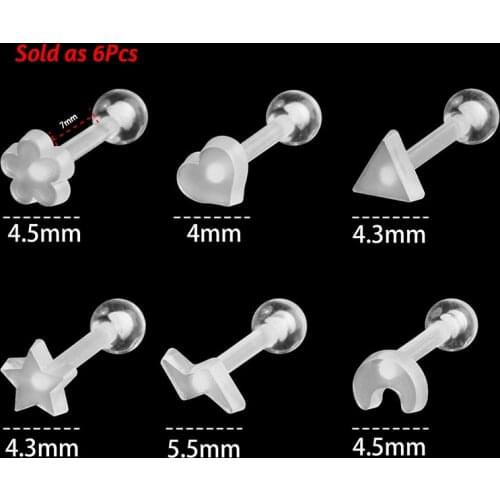 6Pcs 16G Clear Transparent Acrylic Retainer Stud Bone Pin Women Body Jewelry Piercing Tongue Barbell Ladies Simple Nose Ring