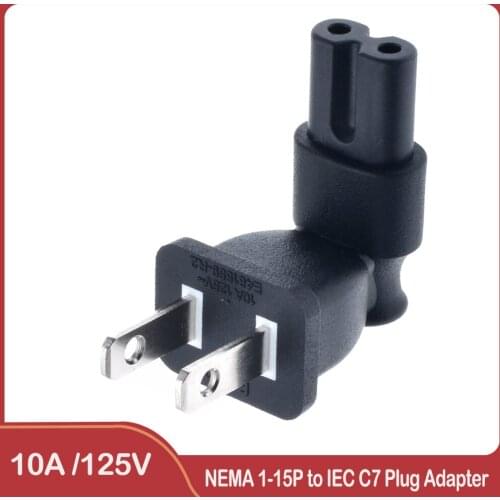 US-C7 NEMA 1-15P TO IEC320 C7 Bend 90 Degree 2Pin AC Power Adapter Converter Plug Socket Travel Plug Connector for PDU/UPS 10A
