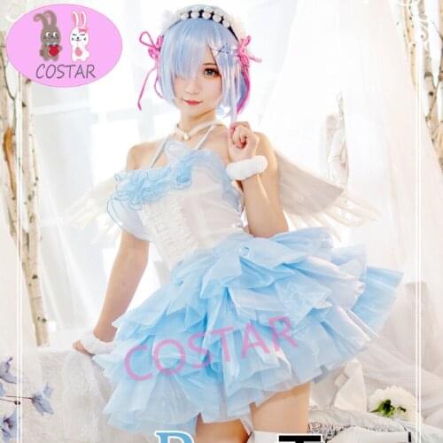 Anime! Re:Life In A Different World From Zero Rem Angel Lovely Dress Uniform Cosplay Costume Halloween Party Suit Women 2021 NEW