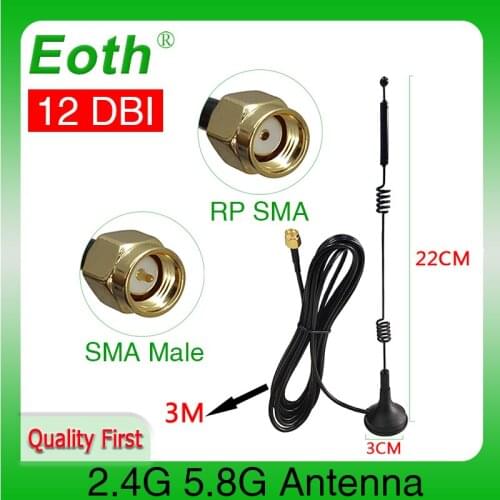 1 2PCS 2.4G 5.8G Antenna Dual Band WiFi Router antene SMA male magnetic base Sucker antena 12dbi High-Gain signal GR174 3M Cable