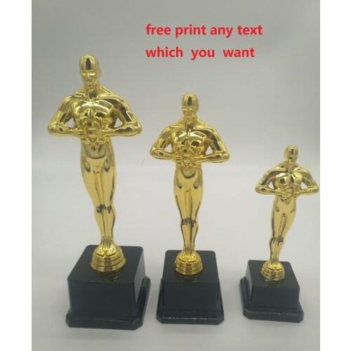 Free Print Oscar Statuette Cheap Plastic Trophy Gold Plated Award Prank Practical Joke Stage Property Home Decor