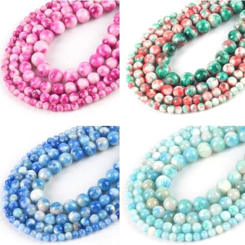 Natural Stone Rose Red Colorful Jades Beads 4 6 8 10 12 MM Bracelet Fit Diy Charm Beads For Jewelry Making Beige