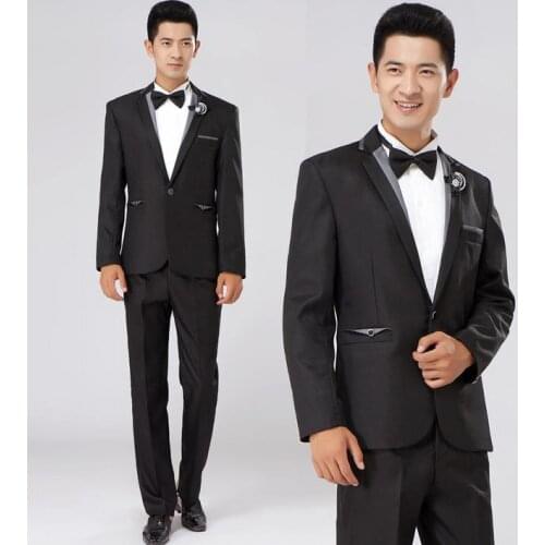 Black performance formal dress male suit set men suit latest coat pant designs mens suits wedding groom suit + trousers + tie
