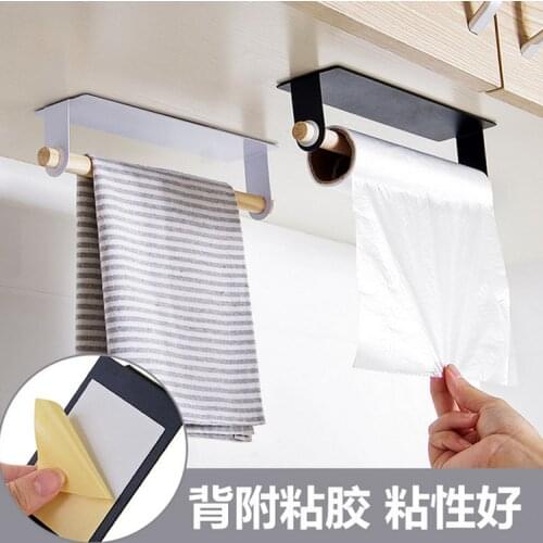 Bathroom Wood Towel Hanger Rack Bar Kitchen Cabinet Cling Film Rag Hanging Holder Organizer Toilet Roll Paper Holder Shelf