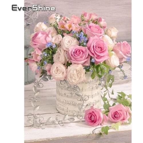 Evershine Diamond Painting Flower Cross Stitch Kit Full Square Drill Diamond Embroidery Flowers Full Set Pictures Of Rhinestones