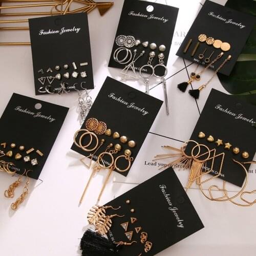 FNIO Trendy Metal Geometric Gold Drop Earring for Women Irregular Round Crystal Earring Set 2020 Tassel Earrings Fashion Jewelry
