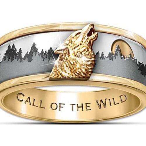 Fashion 18K Gold Plated Wolf Ring Stainless Steel Personality Animal Hip Hop Punk Ring Mens Anniversary Birthday Gift кольца