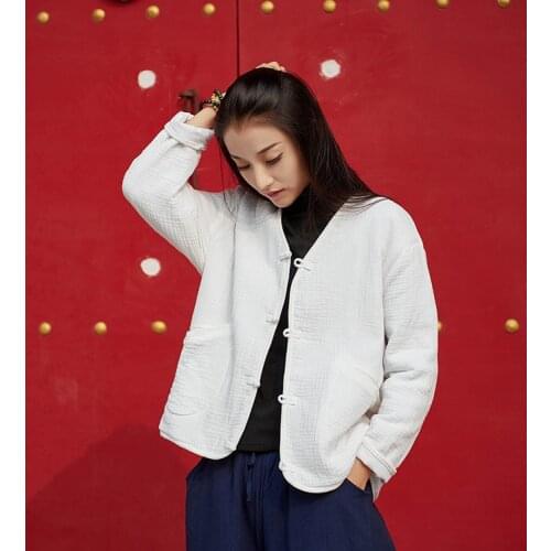 Aransue 2019 Autumn and winter cotton padded tops original vintage cotton linen coat handmade turnbuckle outer wear