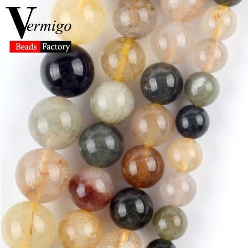 Natural Multiple Quartz Rutilated Stone Round for Jewelry Making 6-10mm Spacer Beads Diy Bracelet Necklace Accessories Wholesale