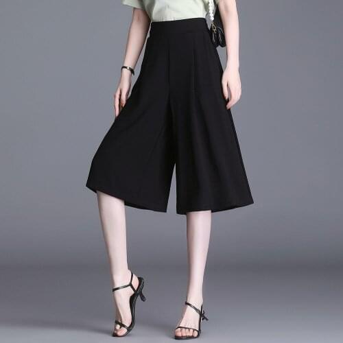 2021 Summer Plus Size Three-point Skirt Pants Women Loose and Thin Black Wide-leg Pants Women High-waist Casual Pants All-match