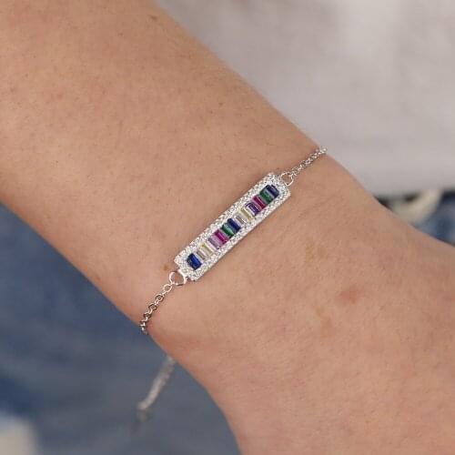 Hot Fine delicate bangle & bracelet rainbow gradual bar baguette cz spectacular open cuff bangle women grils Mothers Day Gifts