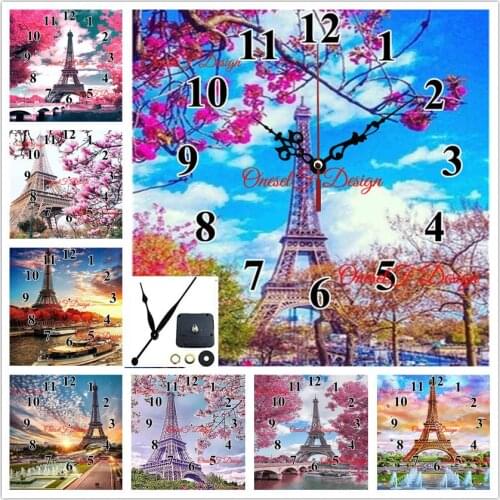 Tower diy diamond mosaic sale 5d diamond painting with clock diamond embroidery set clock rhinestone pictures wall sticker
