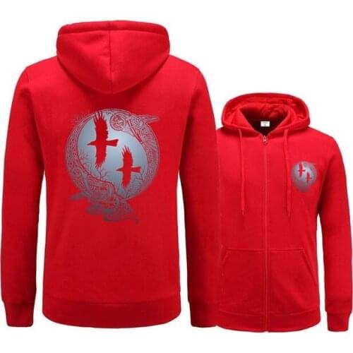 Mens Fleece Sweatshirts Winter Youth Biker Hooded Sportwear Vikings TV Series Odins Raven Ragnar Lodbrok Zipper Hoodies Jackets