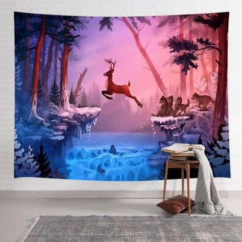 Animal Deer Tapestry Forest Parrot Mountain Wall Hanging Tapestries for Living Room Bedroom Dorm Home Blanket Decor